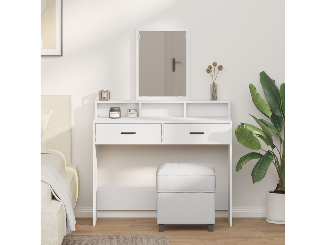 Mesita De Tocador Blanca Con Cajones 100x41x140 Cm