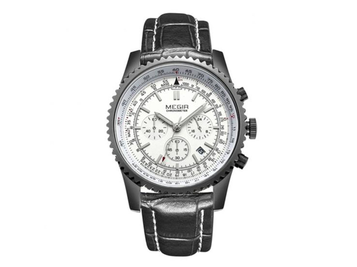 Reloj De Pulsera Analógico De Cuero Para Hombres Megir Moda Redondo De Acero Inoxidable