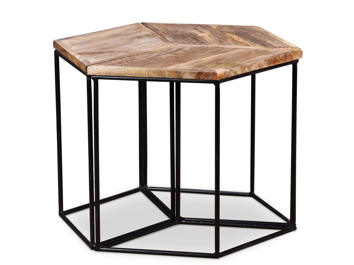 Mesa de Centro de Apoyo en Madera de Mangostán Maciza 56X48X40 cm