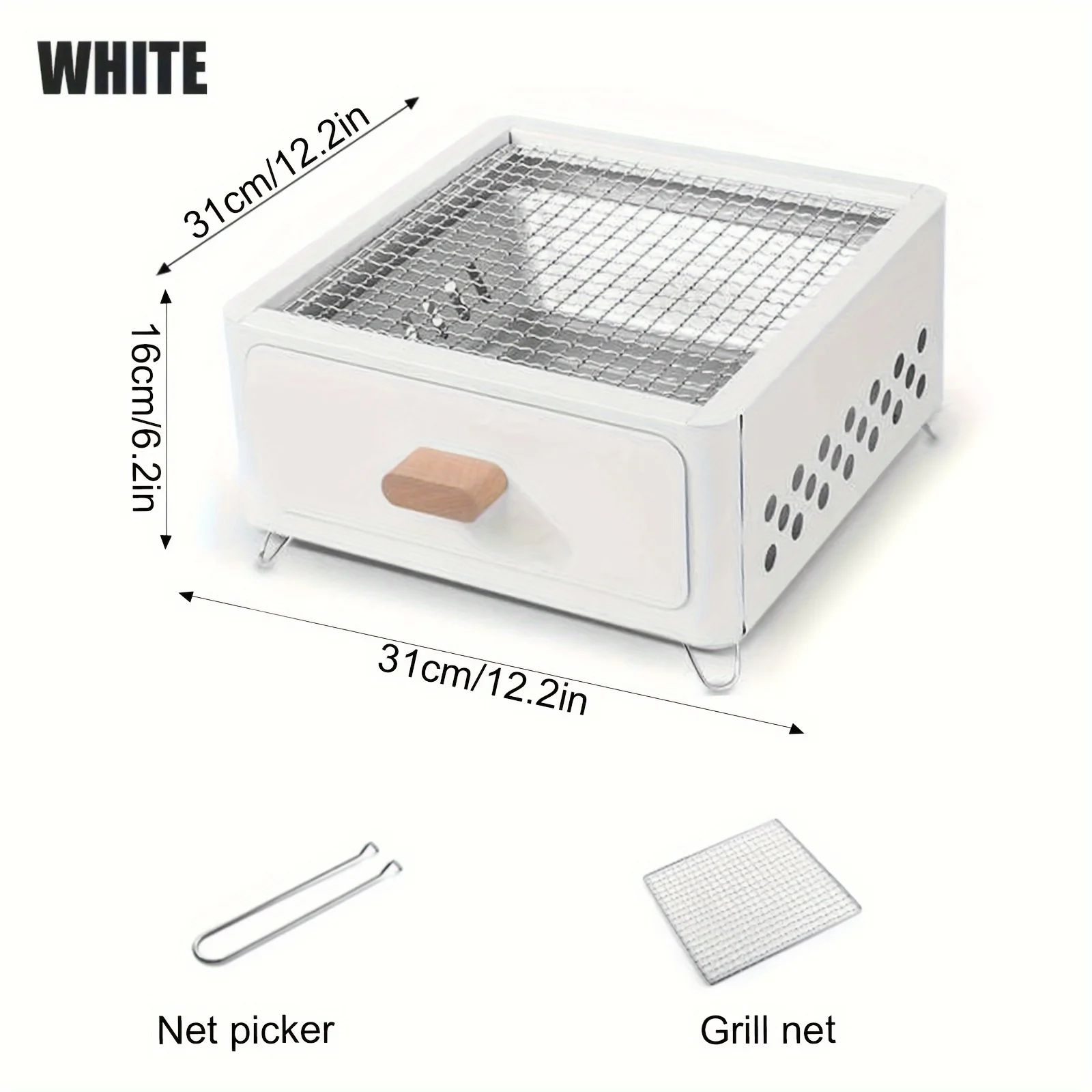 Parrilla De Carbón Cuadrada Portátil (blanca) Con Función Para Preparar Té, Ideal Para Fiestas De Camping Y Picnics En El Jardín.