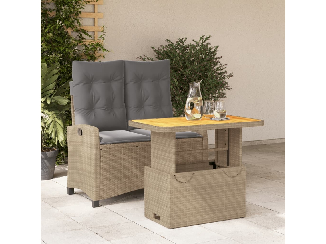 Conjunto de comedor de jardín de 2 piezas con cojines de mimbre beige de DKD Home Decor