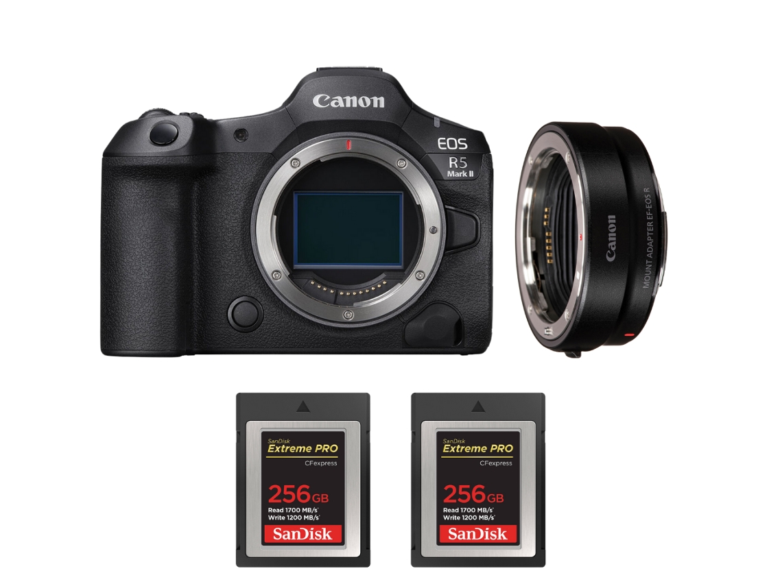 Canon Eos R5 Mark Ii + Ef-eos R + 2 Sandisk 256gb Extreme Pro Cfexpress Type B + Ebook “20 Consejos Para Fotos Que Impactan”