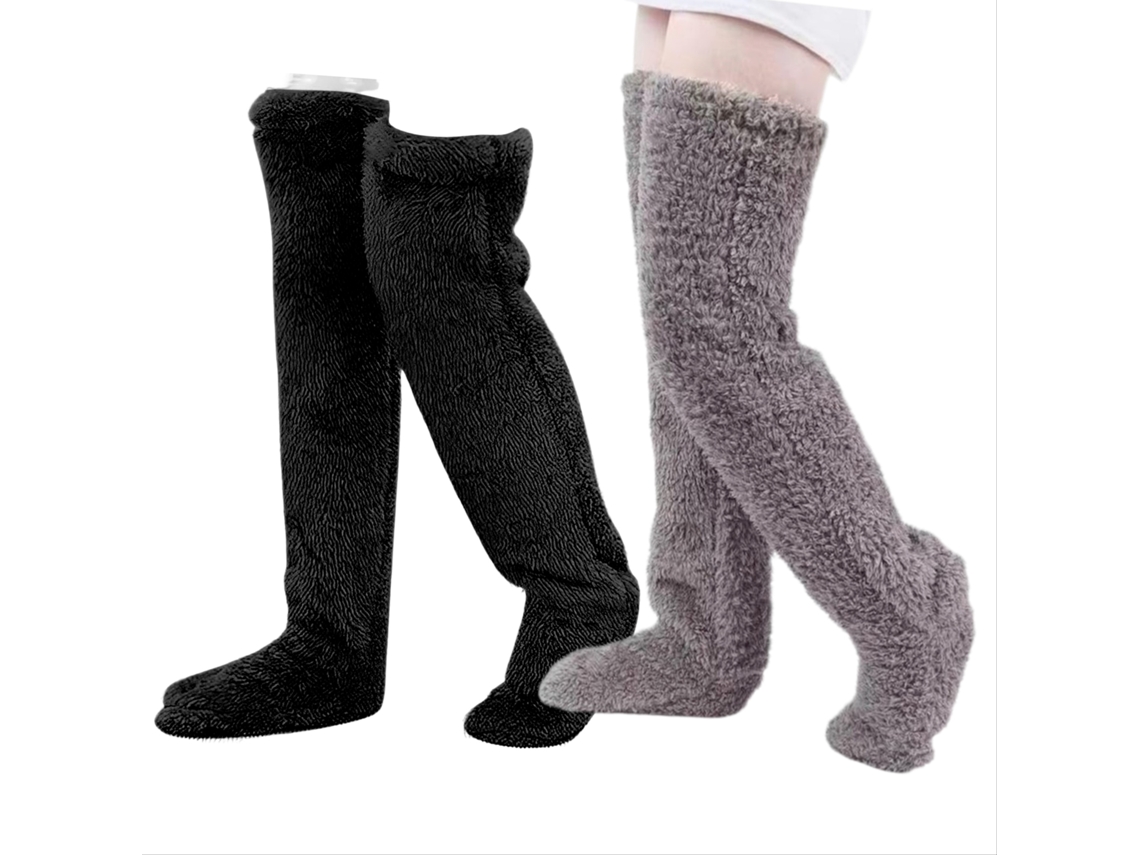 2 Pares De Calcetines Por Encima De La Rodilla, Calcetines Altos Cálidos De Invierno, Calentadores De Piernas Cálidos (negro-gris) Cuich