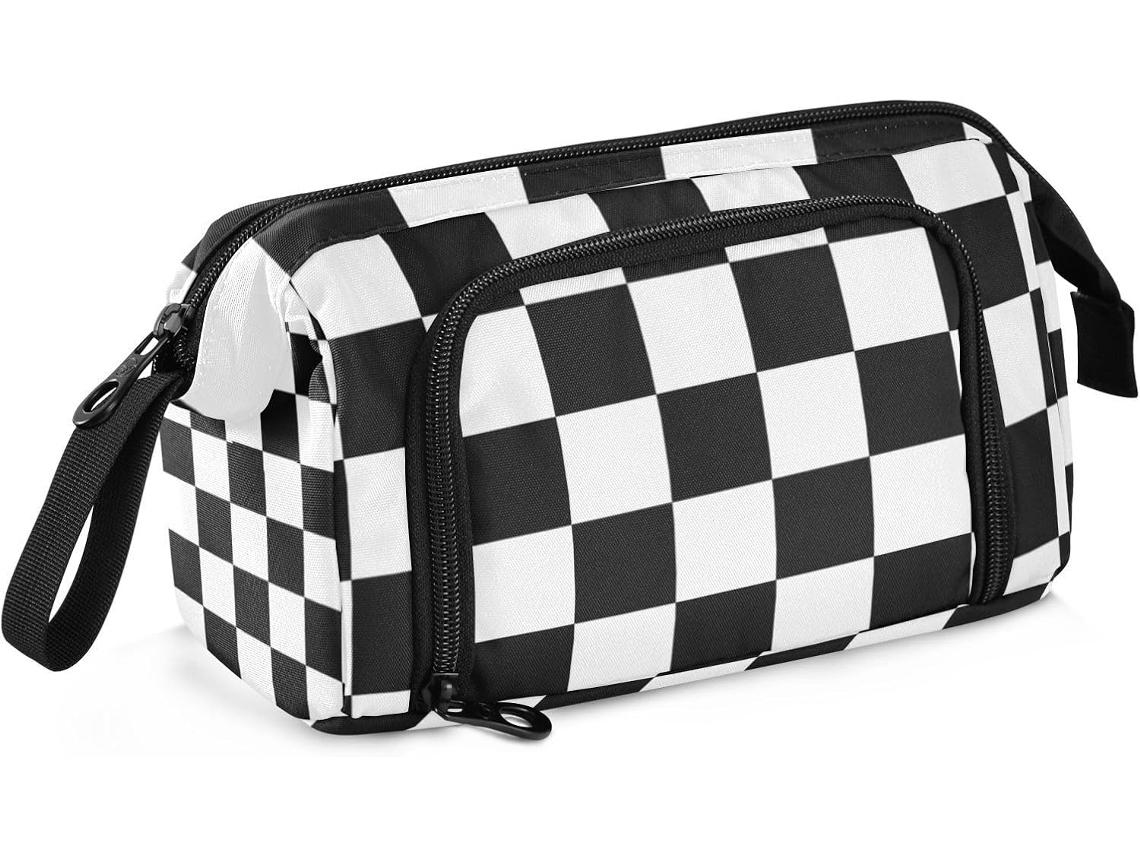 Besportble Estuche De A Cuadros Blancos Y Negros Con Asa Para Estudiantes Y Nailon De Alta Calidad Y Cuenta...