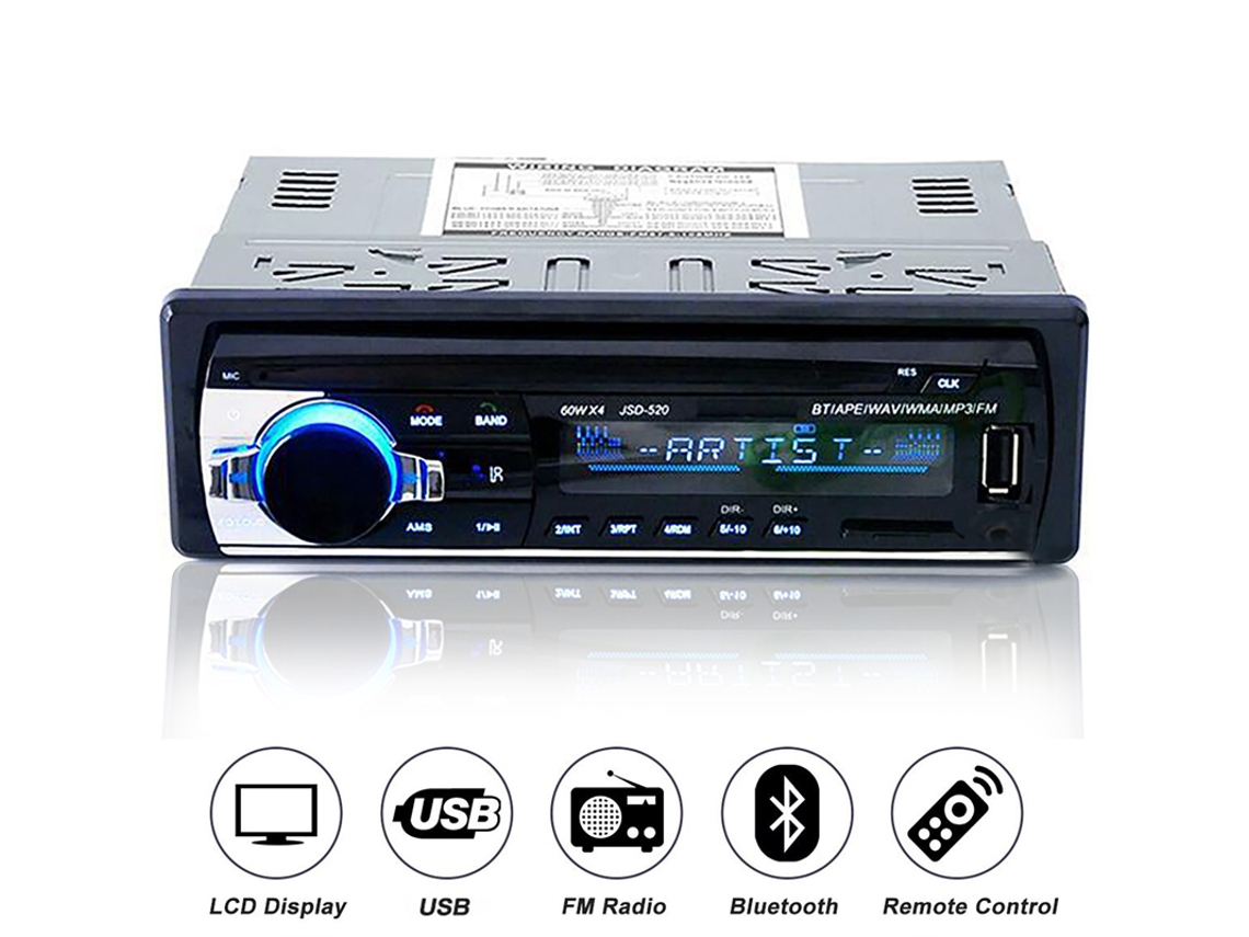 Reproductor multimedia para coche de 12/24 V y 60 W con Bluetooth, radio FM, USB, TF, MP3 y AUX para instalar en el salpicadero. Viewleaf