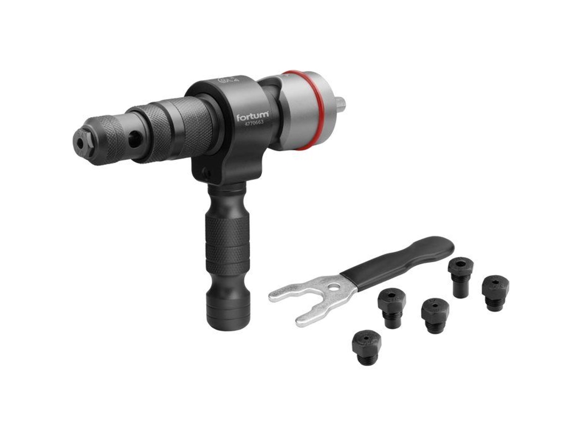 Herramienta de fijación de remaches para broca en T, para remaches de 2,4 a 6,4 mm, Crmov, 4770663 Fortum