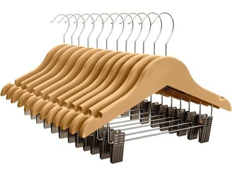Percha Madera Cadete con Pinzas Percha Infantil Color Natural Percha Madera de Arce con Muescas Antideslizantes 30 x 1.2 x 22 cm Pack 10 Unidades C...