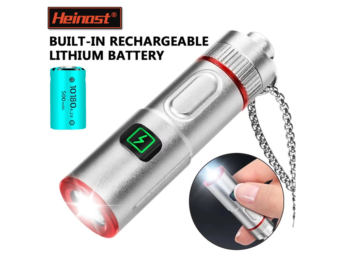 Potente linterna LED EDC con llavero, color negro, 300 lm, batería recargable, mini linterna, luz de trabajo portátil con clip magnético trasero.