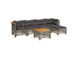 Exclusivo de Maison: Conjunto de sofá de jardín de 6 piezas con cojines de mimbre gris.