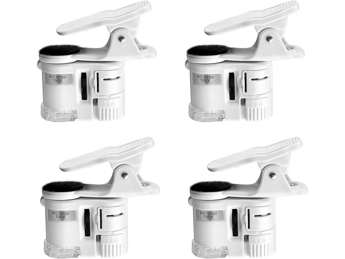 Microscopio Con Clip 4x, Zoom 100x Con Luz Led, Lupa De Bolsillo Portátil