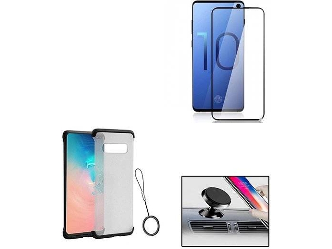Kit Carcasa, Protector de Cristal Templado 5D y Soporte Magnético Auto Samsung Galaxy S10e PHONOCARE Naked Transparente