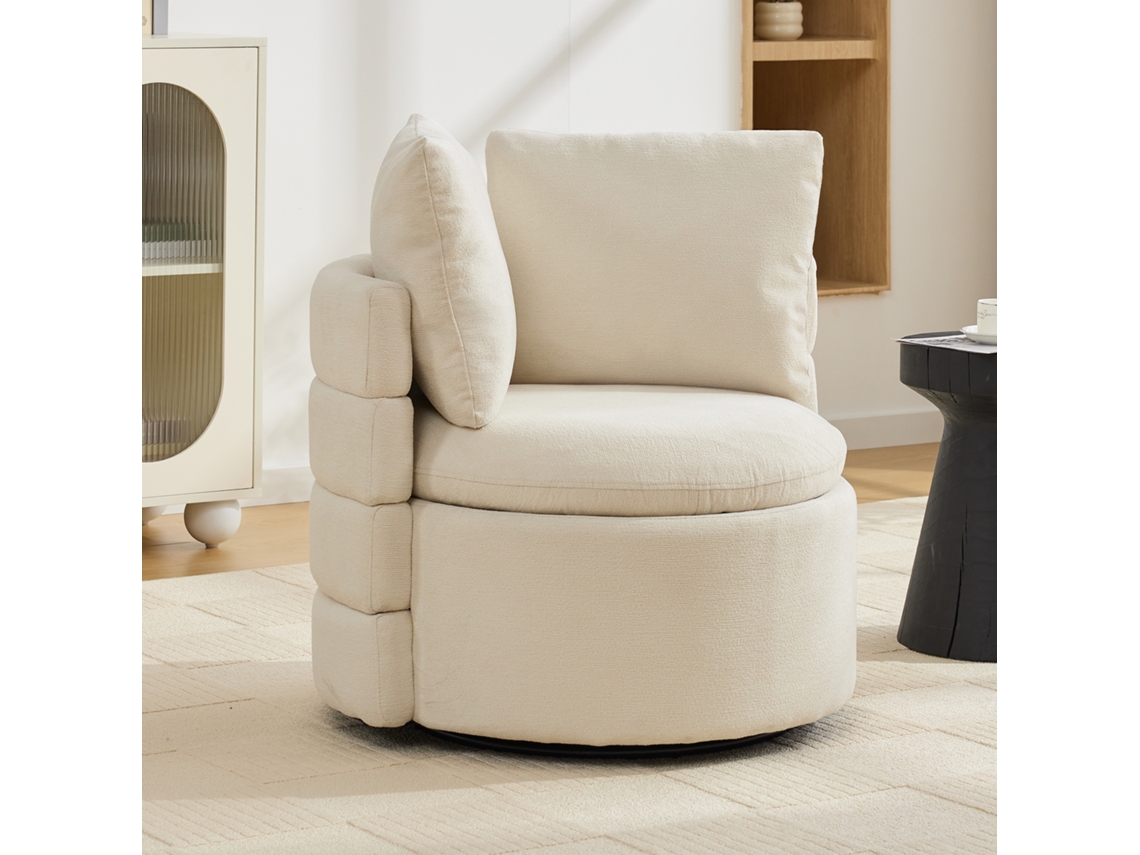 Sillón Giratorio 029 360° Con Almacenamiento Oculto, Color Marfil.