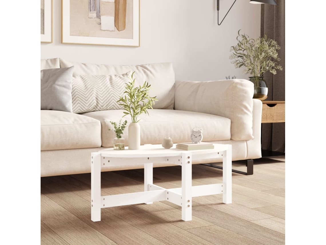 Mesa de Centro de Apoyo 87X48X35 Cm Madera de Pino Maciza Blanco