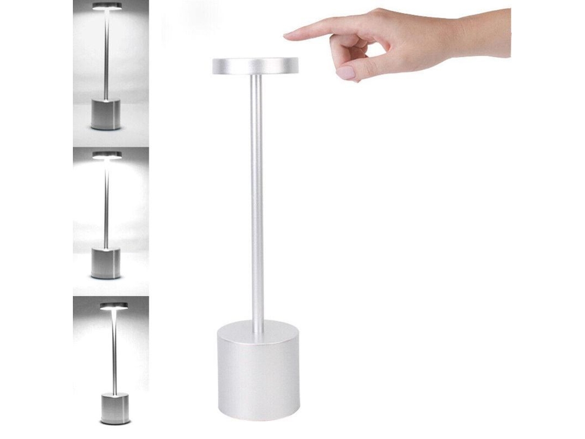 Lámpara De Mesa Led Inalámbrica Recargable Con Control Táctil Y Regulable, Con Batería De 1800 Mah, Color Plata.