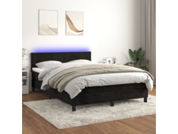 Cama Box Spring Colchón Y Led Terciopelo Negro 140x200 Cm