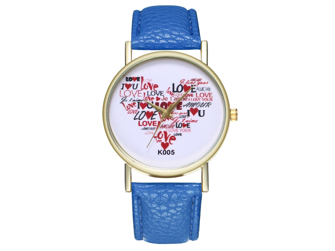 Reloj De Cuarzo Con Correa De Cuero Pu Moda Dial Redondo Pareja Azul Real