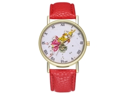 Reloj De Pulsera De Cuero Pu Unisex Con Dial Redondo Ajustable Reloj De Cuarzo Casual Rojo