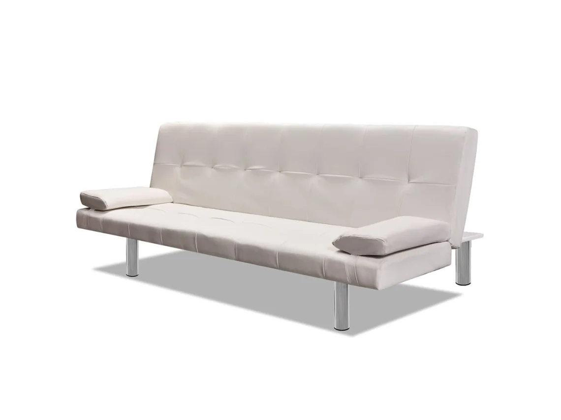Sofá Cama Sofá Convertible Cojines Cuero Artificial Lovely Home Madera Piel Sintética Beige (168x77x61.5/64/66cm)
