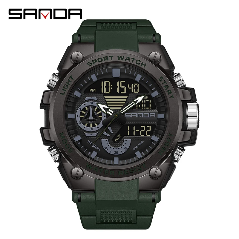 Reloj Electrónico Digital (verde), Resistente A Golpes Y Al Agua, Reloj Deportivo Electrónico Con Doble Pantalla Led.