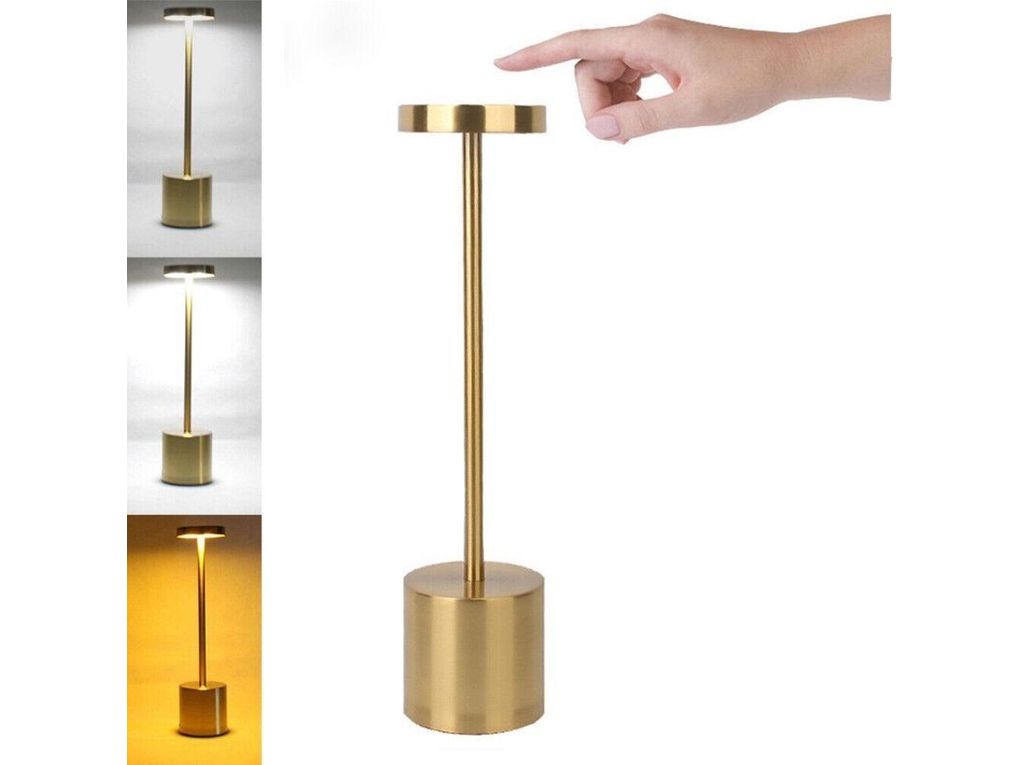 2026-lámpara De Mesa Recargable Led Táctil Regulable Luz Nocturna Inalámbrica 3000k 1800mah Oro