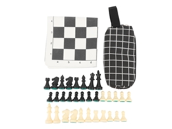 Juego Portátil De Ajedrez Y Damas Con Tablero Enrollable Y Bolsa De Almacenamiento Para Viajes Y Entretenimiento - Negro