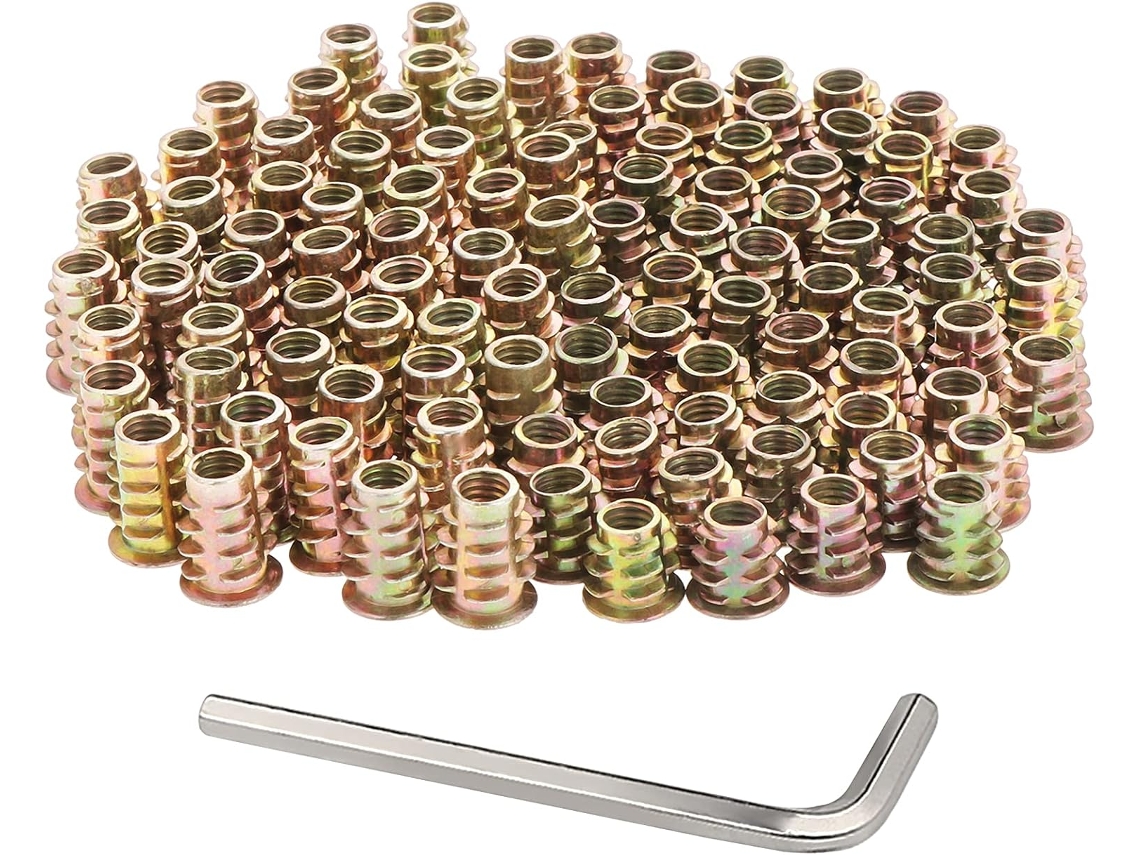 100 tuercas hexagonales roscadas de aleación de zinc, tuercas para madera, tuercas de inserción roscadas (M610 mm, M615 mm)