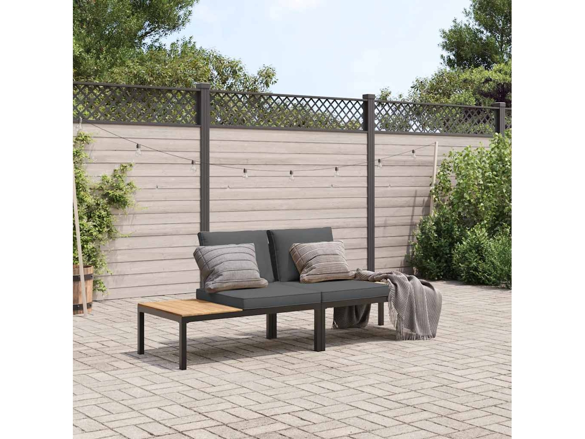 Juego de sofás de jardín de 2 piezas con cojines de aluminio negro Lovely Home