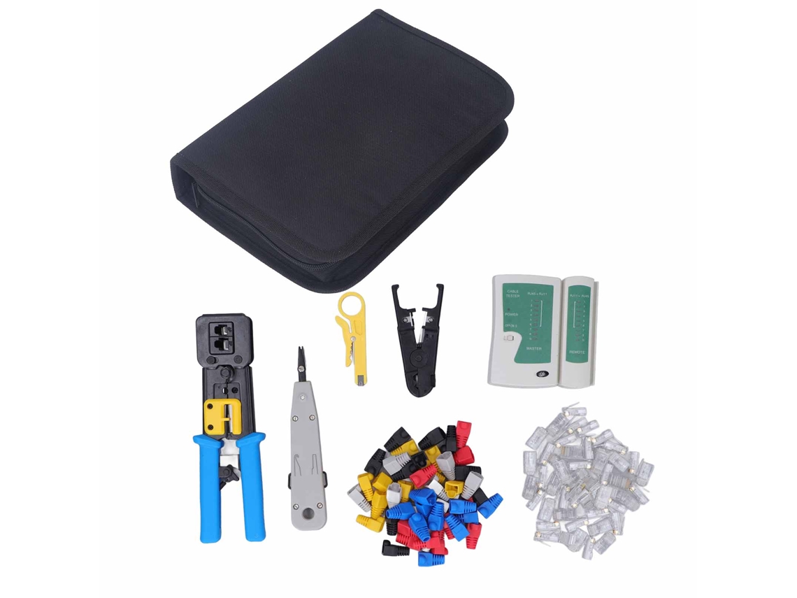 Juego De Herramientas De Crimpado Rj45 De 6 Y 8 Pines Con 50 Conectores, 50 Tapas Y Comprobador De Cables.