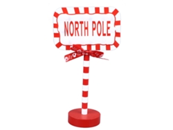 Adorno Navideño Stop Here Con Remate De Árbol Led, Madera Maciza Y Metal, 15,8 X 8 X 28,5 Cm.