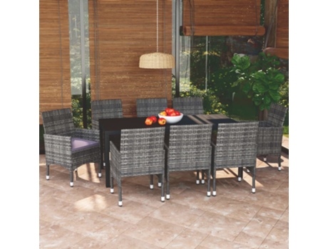 Conjunto 9 de muebles jardín VIDAXL con cojines ratán sintético gris