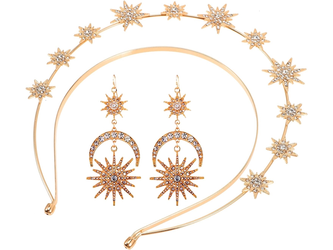 Conjunto De 3 Diademas Creativas Doradas Con Forma De Luna Y Sol, Diademas Decorativas Ligeras.