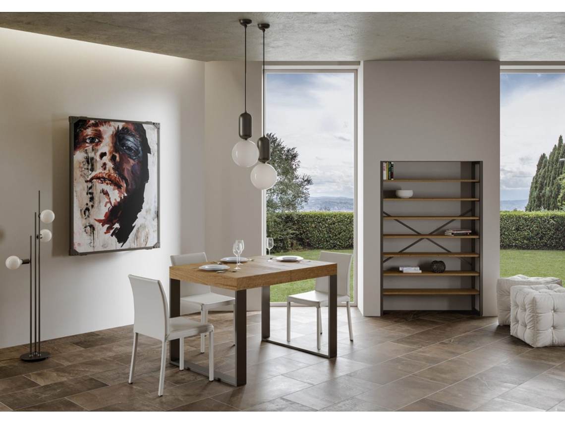 Mesa extensible 90x140/244 cm Tecno Roble Natural estructura Antracita