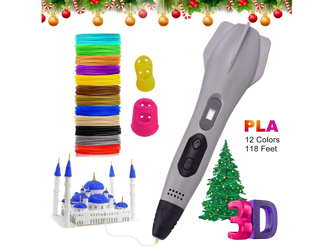 Caneta 3d Profissional Com 12 Cores Filamento Pla De 1,75 Mm Recarrega Tela Lcd Cinza Chrui (118 Pés)