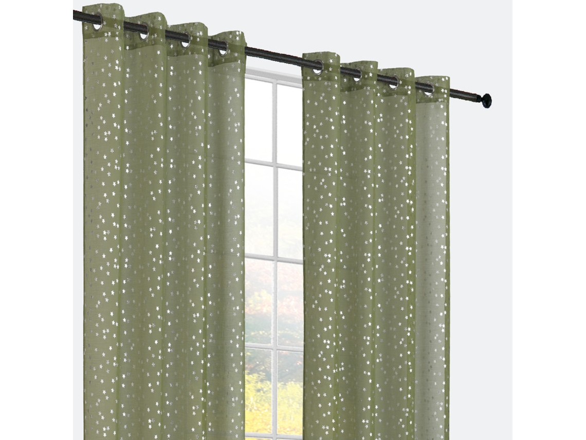 CORTINAS DOLLY COM ESTRELAS PRATEADAS VERDE 140 x 260 cm BOD HOME Individual