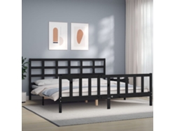 Estructura De Cama Con Cabecero Madera Maciza Negro 200x200 Cm