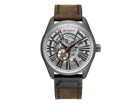 Reloj Automático para Hombre Correa de Cuero Esfera Esquelética Resistente al Agua y a los arañazos Reloj Elegante para Hombres-Concha Negra Blanca...