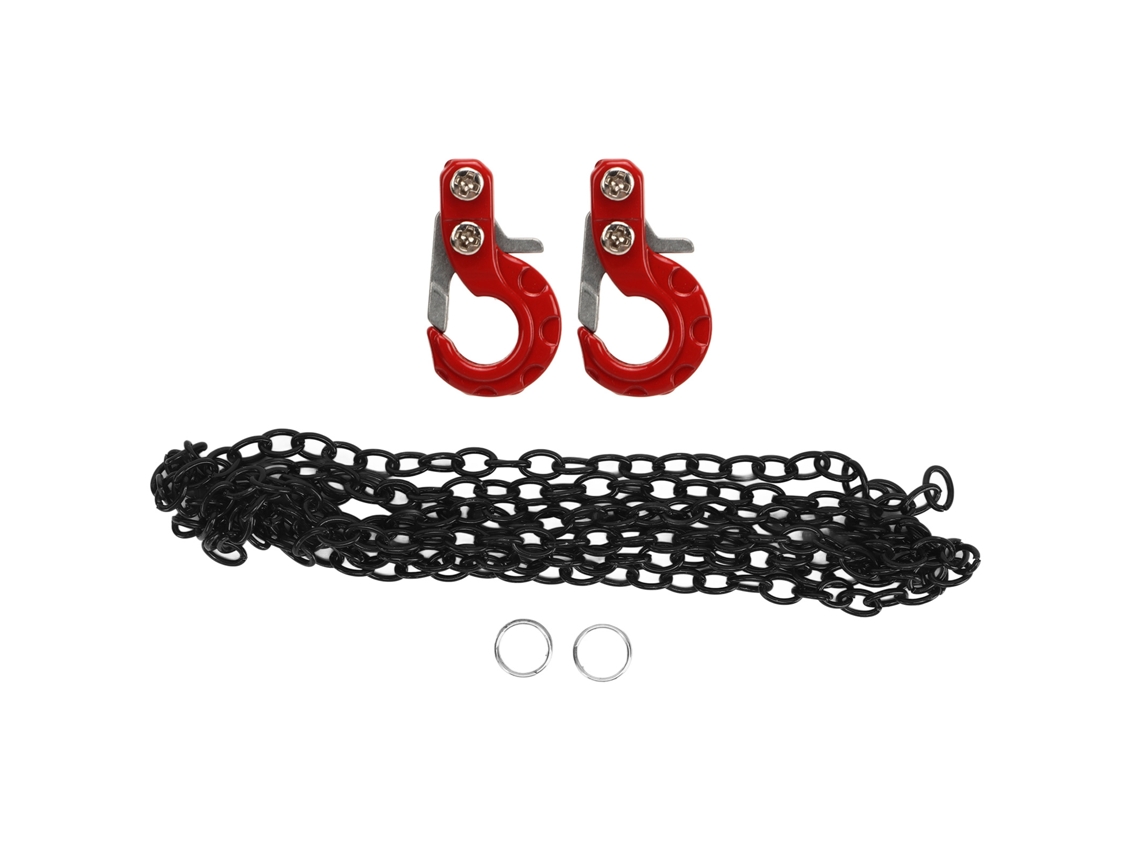 2 Ganchos De Remolque Rc De Aleación De Aluminio Resistente A La Corrosión Con Cadena Para Coches Modelo A Escala 1/10 Scx10 Rojo
