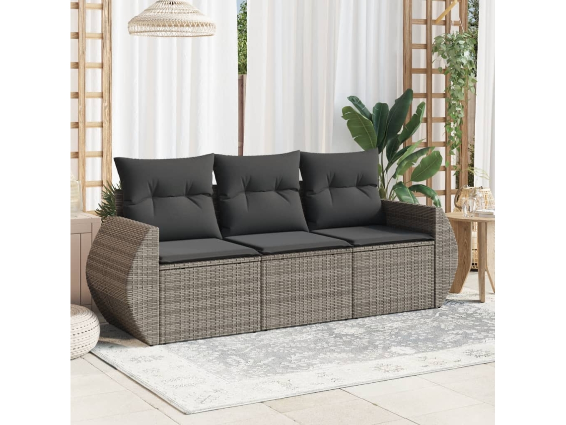 Conjunto de sofá de jardín de 3 piezas con cojines de ratán gris Lovely Home