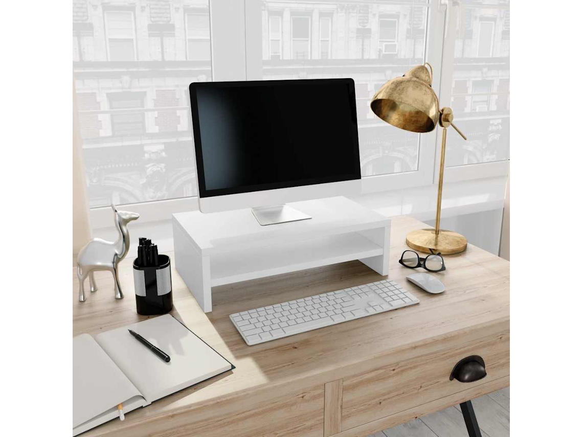 Soporte para monitor de madera contrachapada blanca de 42 x 24 x 13 cm