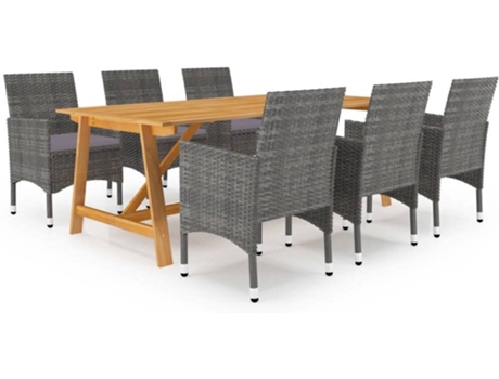 Conjunto 7 de comedor de jardín VIDAXL gris