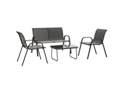 Conjunto Jardín 4 Piezas, 2 Bancos Dobles, Mesa Cristal, 113x66x79cm