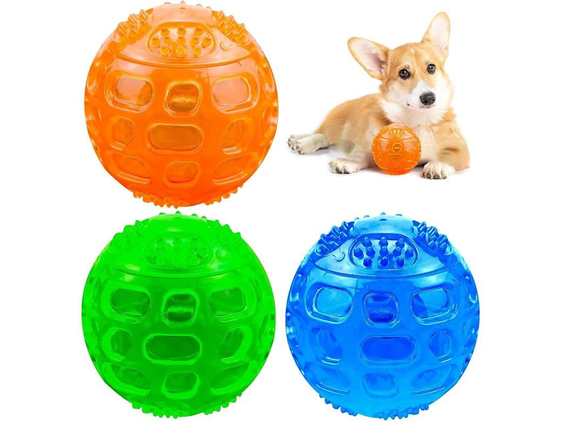 Conjunto De 3 Pelotas Para Perros Flotantes Elásticas Con Sonido Rechinante Para Entrenamiento