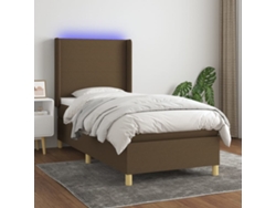 Cama Box Spring Colchón Luces Led Tela Marrón Oscuro 100x200cm