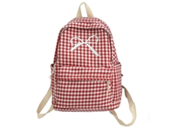 Mochila de estilo japonés con estampado de cuadros y lazo, gran capacidad, ideal para estudiantes, chicas y adolescentes. Roja.