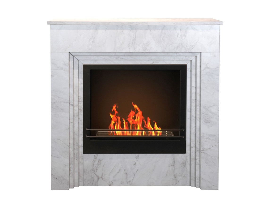Chimenea de suelo Bellini con bioetanol de madera con efecto mármol blanco, fabricada en Italia, 96 cm x 35 cm x 96 cm