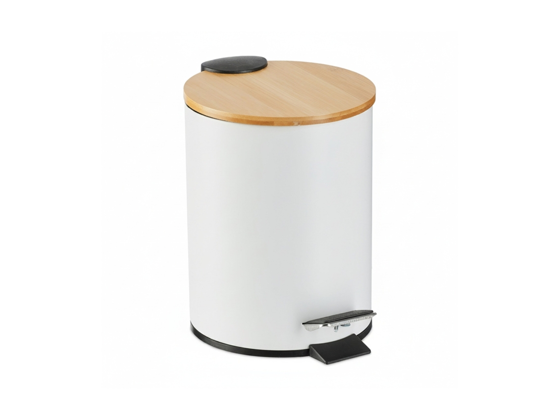 Relaxdays Caixote De Cosméticos, 3 L, Fecho Suave, Interior Removível, Caixote De Banho, Metal, Tampa De Bambu, Branco