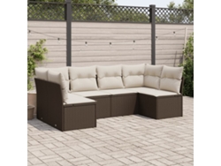 Conjunto de sofá de jardín de 6 piezas con cojines de mimbre marrón de DKD Home Decor