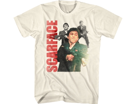 Camiseta Unisexo DEEPSTONE Tony Montana Shooting Collage Scarface Natural (L)