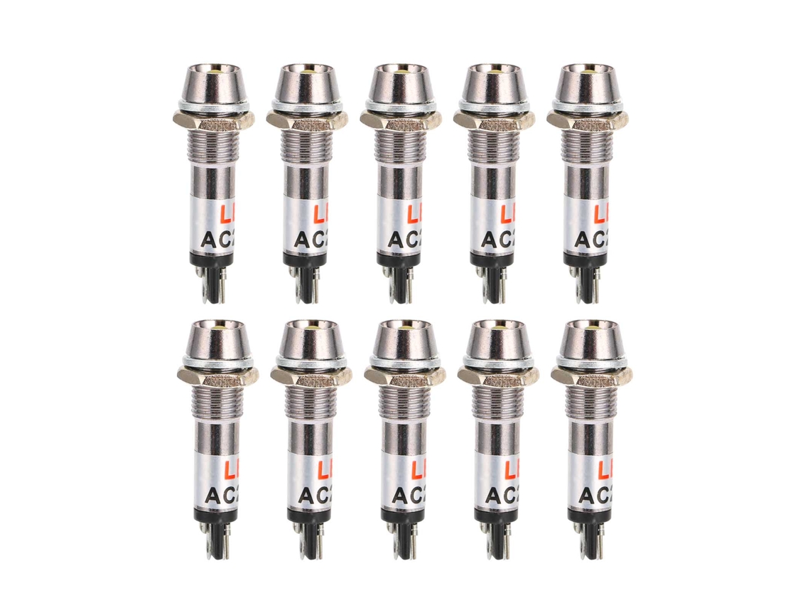 10 Bombillas Indicadoras De Acero Inoxidable De 8 Mm, 24 V Cc, Color Amarillo.