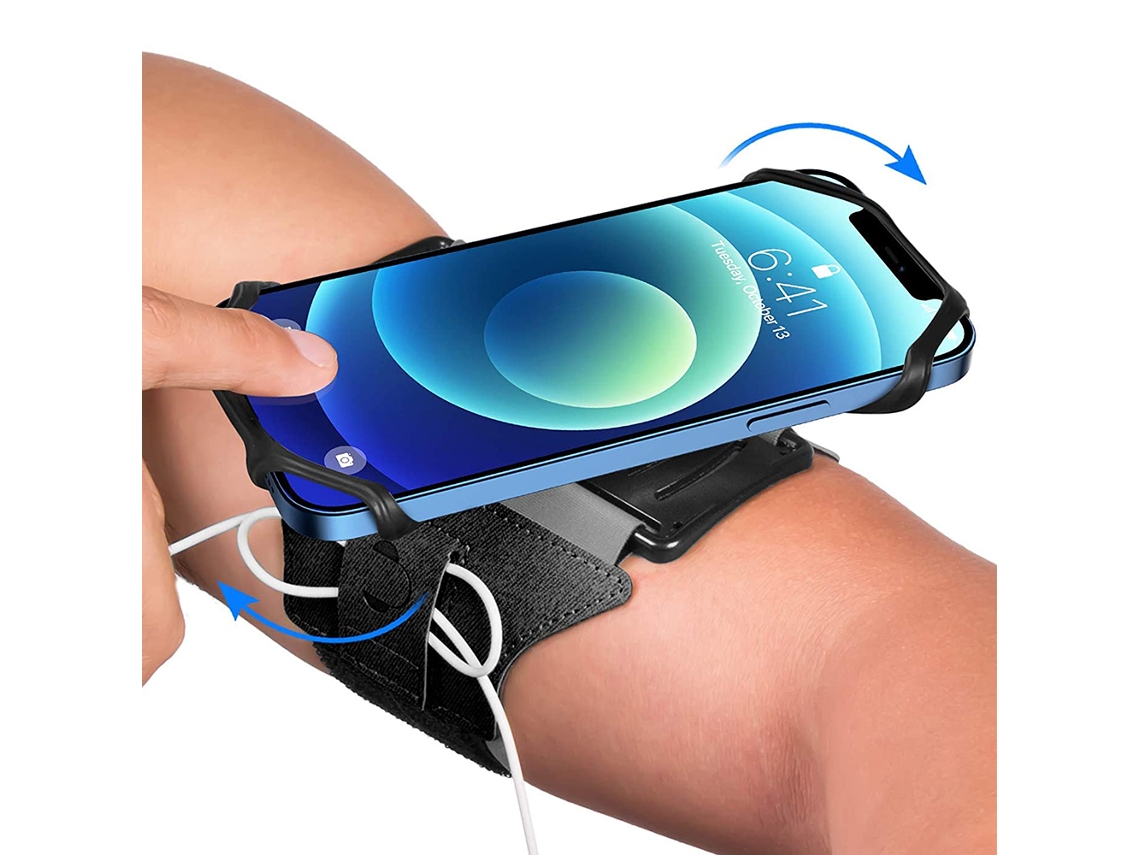 Soporte de muñeca para teléfono móvil, brazalete desmontable giratorio de 360° para deportes, apto para la mayoría de los teléfonos móviles del mercado.